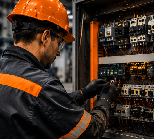 Électricien industriel au travail