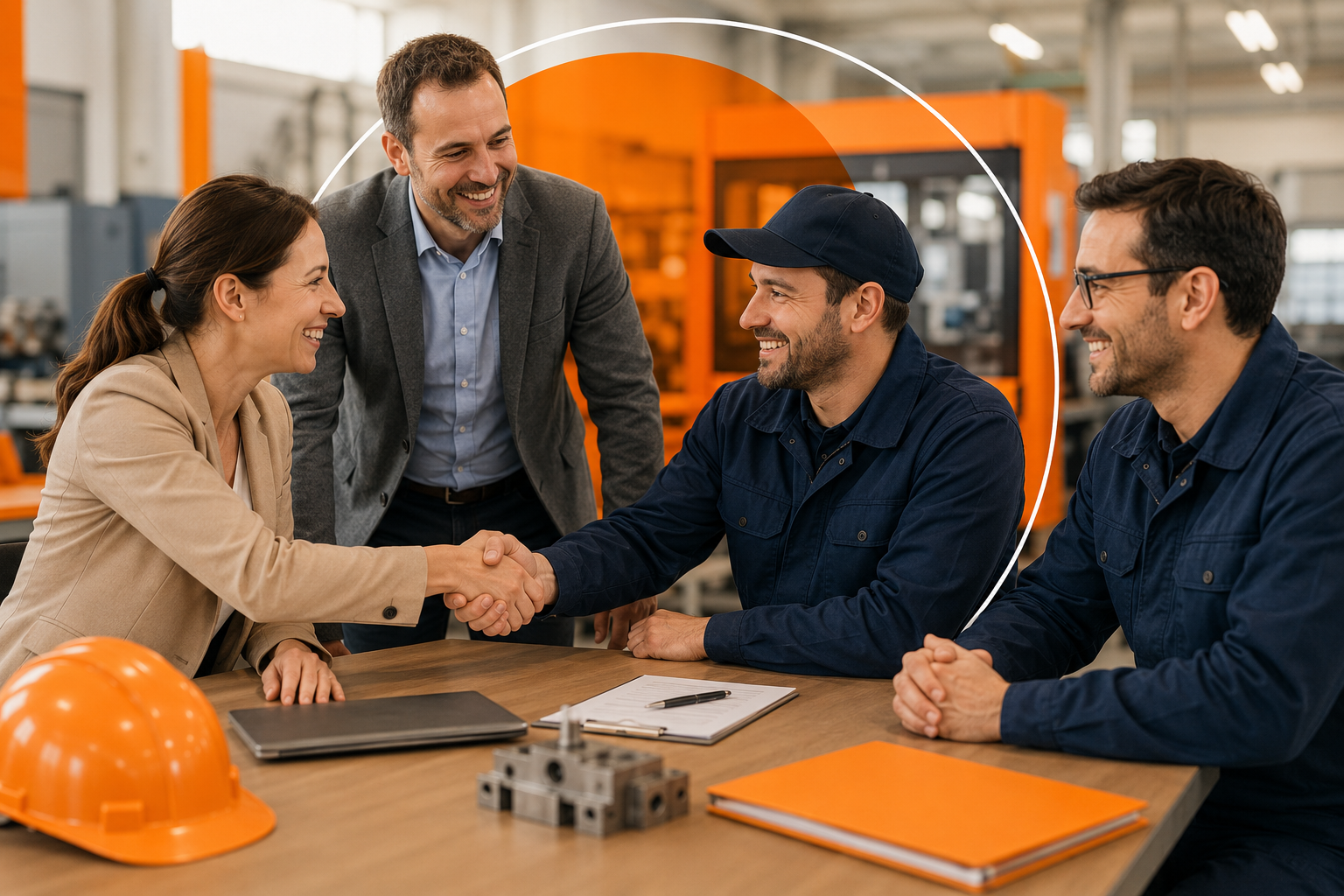 Rencontre entre employeur et techniciens en usine
